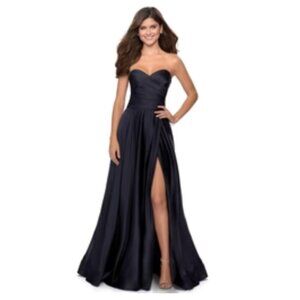 La Femme-28608 Strapless Sweetheart Wrap Bodice Simple Prom A-line Gown 14 NWOT